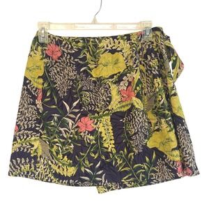 Valerie Stevens Petites Silk Skort 12P Tropical Floral Wrap Tie Mini Green